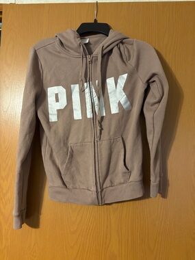 PINK Victoria's Secret Dusty Mauve Zip-Up Hoodie with White Logo